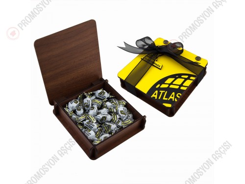 Mini Ahşap Kutuda Logolu Şeker 